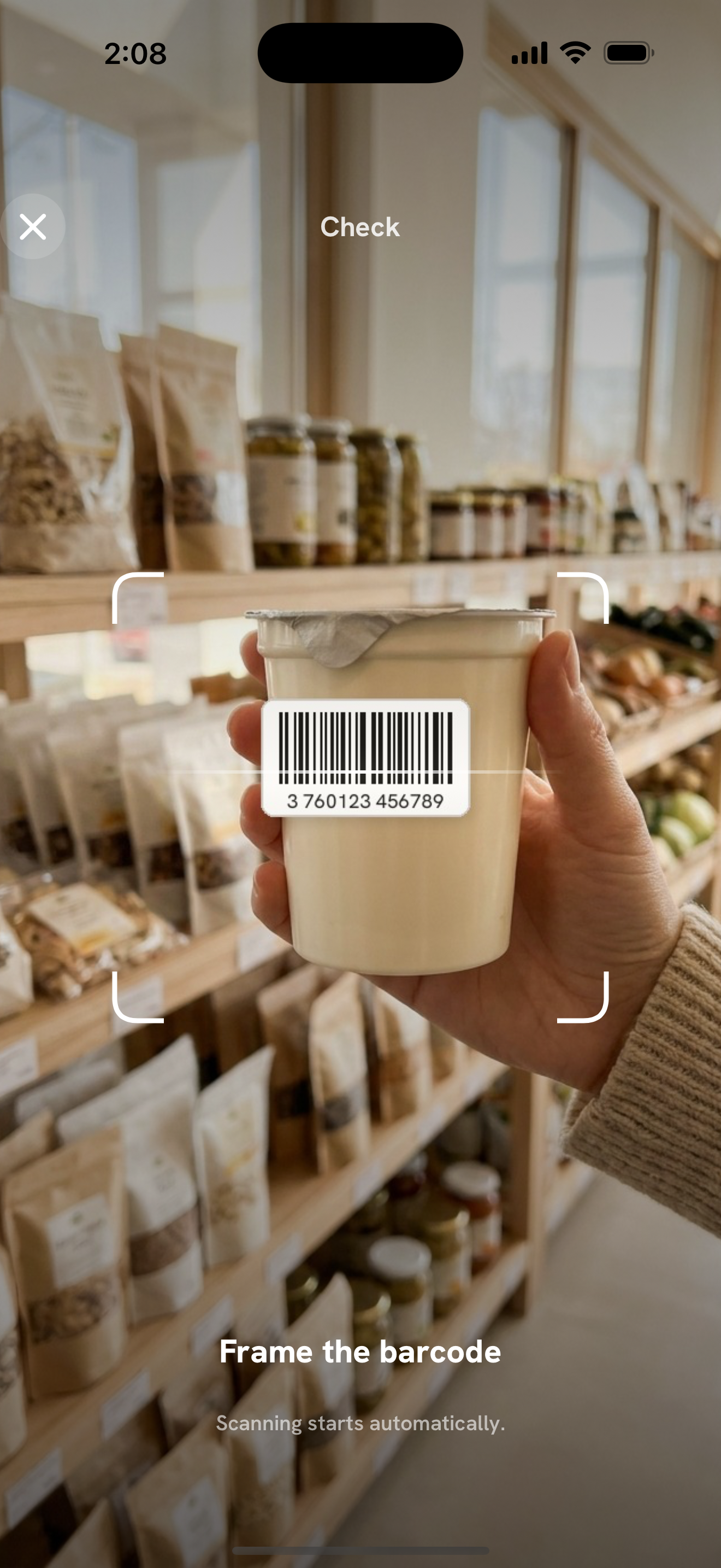 Muka barcode-scanning screen in a grocery store